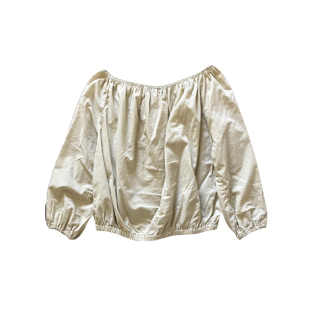 Lindsay Robinson Tan Puff Blouse, Sz M/L